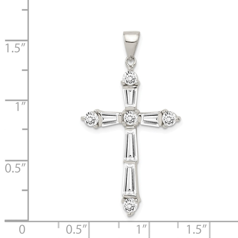 Million Charms 925 Sterling Silver Rhodium-Plated (Cubic Zirconia) CZ Relgious Cross Pendant
