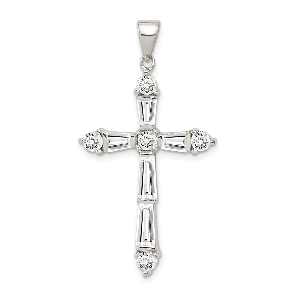 Million Charms 925 Sterling Silver Rhodium-Plated (Cubic Zirconia) CZ Relgious Cross Pendant