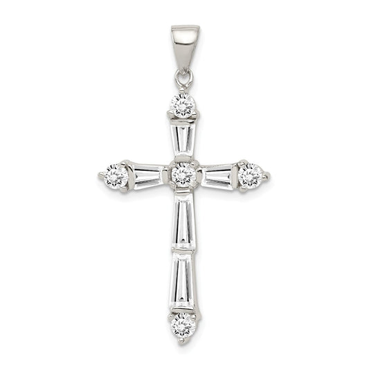 Million Charms 925 Sterling Silver Rhodium-Plated (Cubic Zirconia) CZ Relgious Cross Pendant