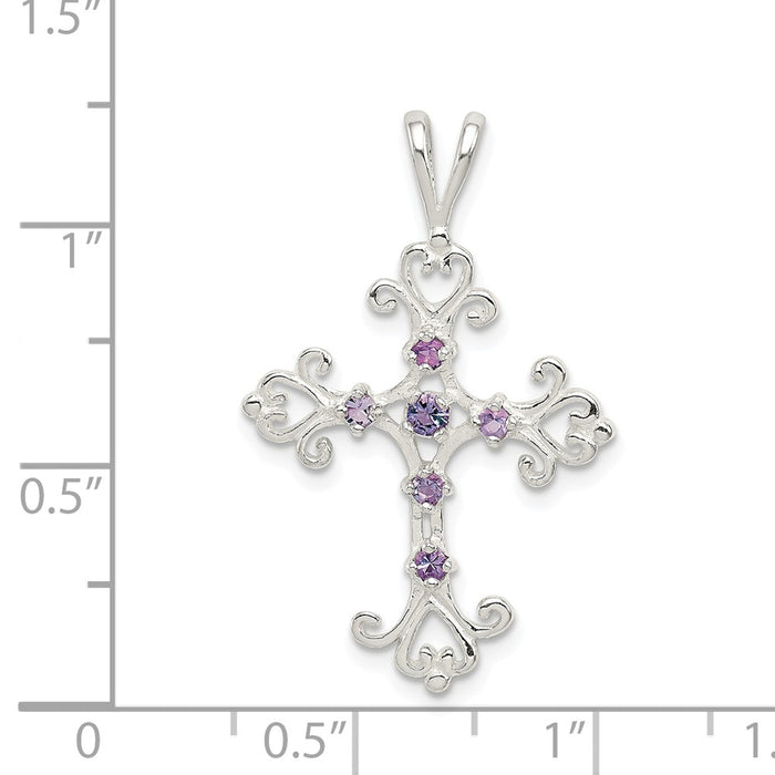 Million Charms 925 Sterling Silver Purple (Cubic Zirconia) CZ Relgious Cross Charm