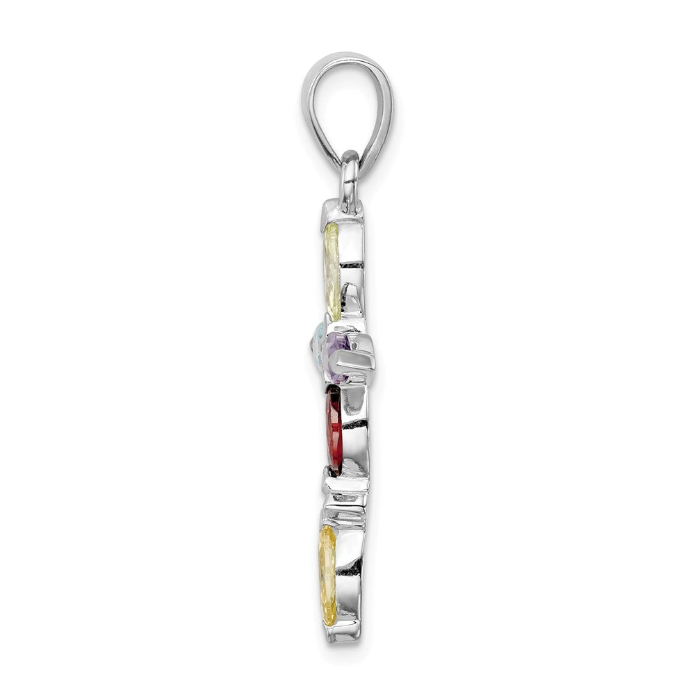 Million Charms 925 Sterling Silver Rhodium-Plated Multi-Color (Cubic Zirconia) CZ Relgious Cross Pendant