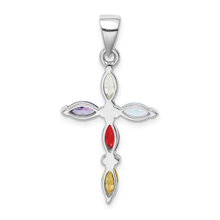 Million Charms 925 Sterling Silver Rhodium-Plated Multi-Color (Cubic Zirconia) CZ Relgious Cross Pendant