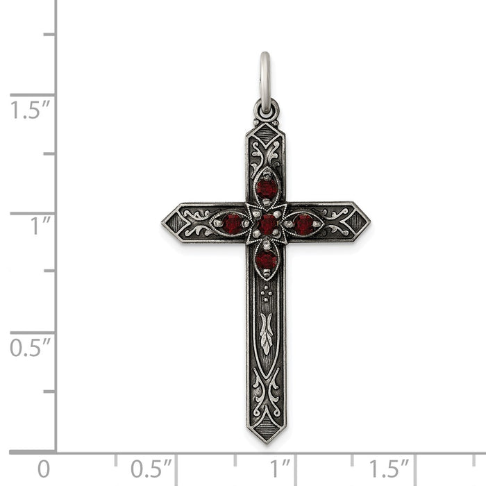 Million Charms 925 Sterling Silver January Birthday Month Colored Stone Relgious Cross Pendant