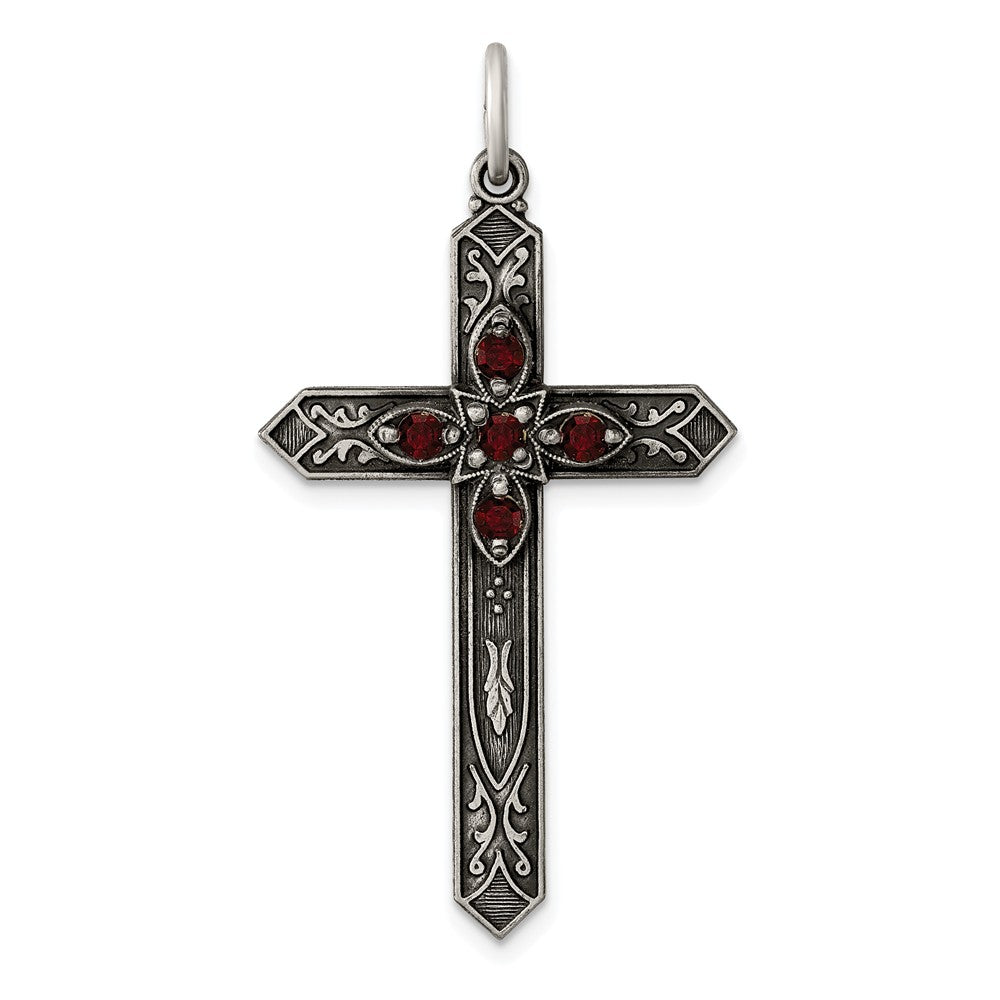 Million Charms 925 Sterling Silver January Birthday Month Colored Stone Relgious Cross Pendant