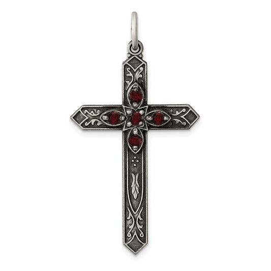 Million Charms 925 Sterling Silver January Birthday Month Colored Stone Relgious Cross Pendant
