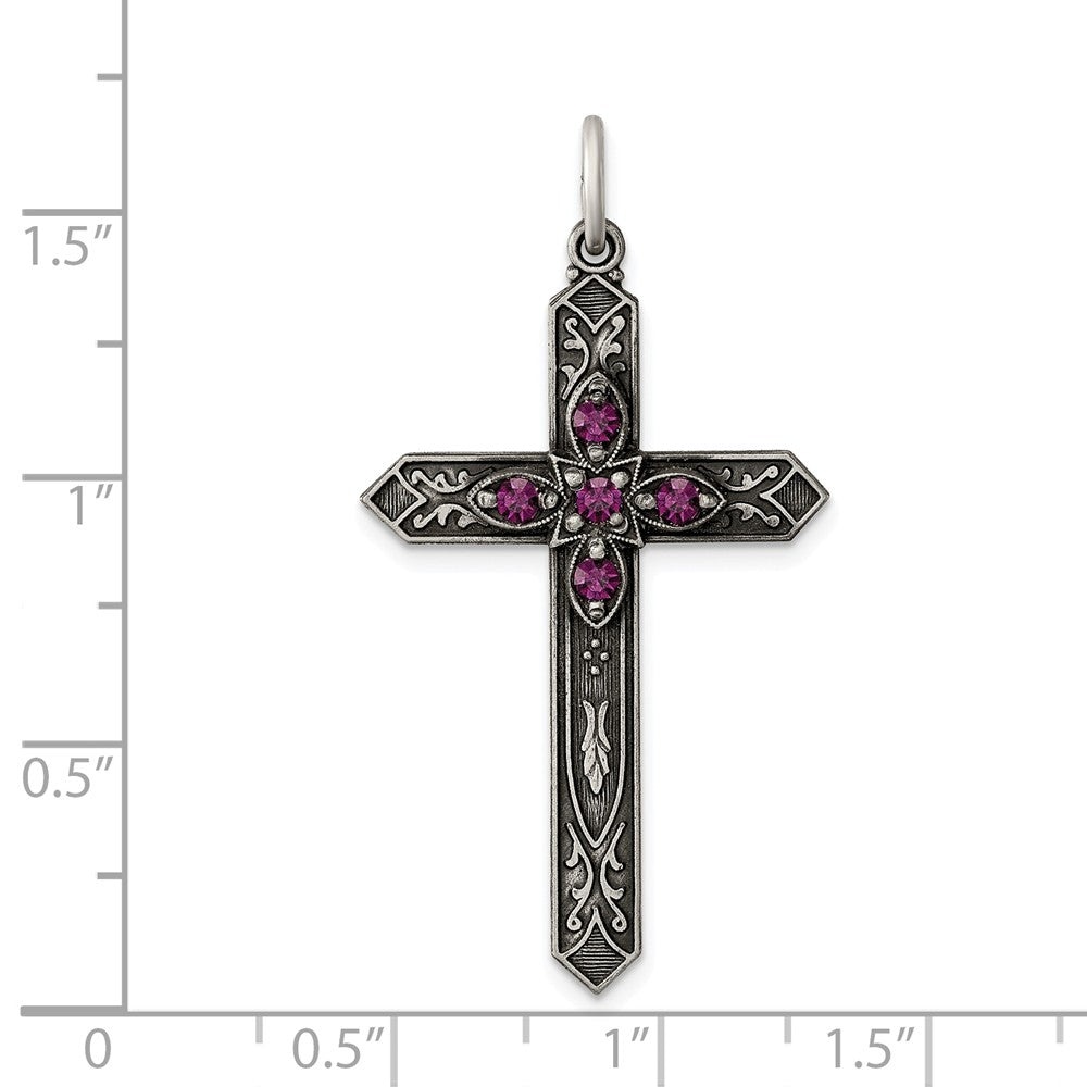 Million Charms 925 Sterling Silver February Birthday Month Colored Stone Relgious Cross Pendant