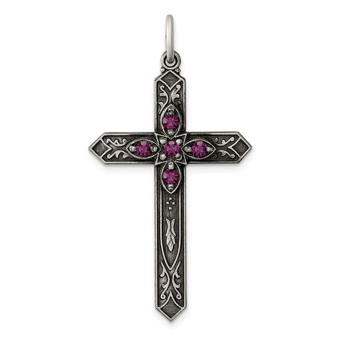 Million Charms 925 Sterling Silver February Birthday Month Colored Stone Relgious Cross Pendant