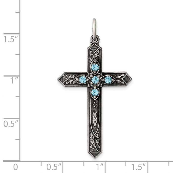 Million Charms 925 Sterling Silver March Birthday Month Colored Stone Relgious Cross Pendant
