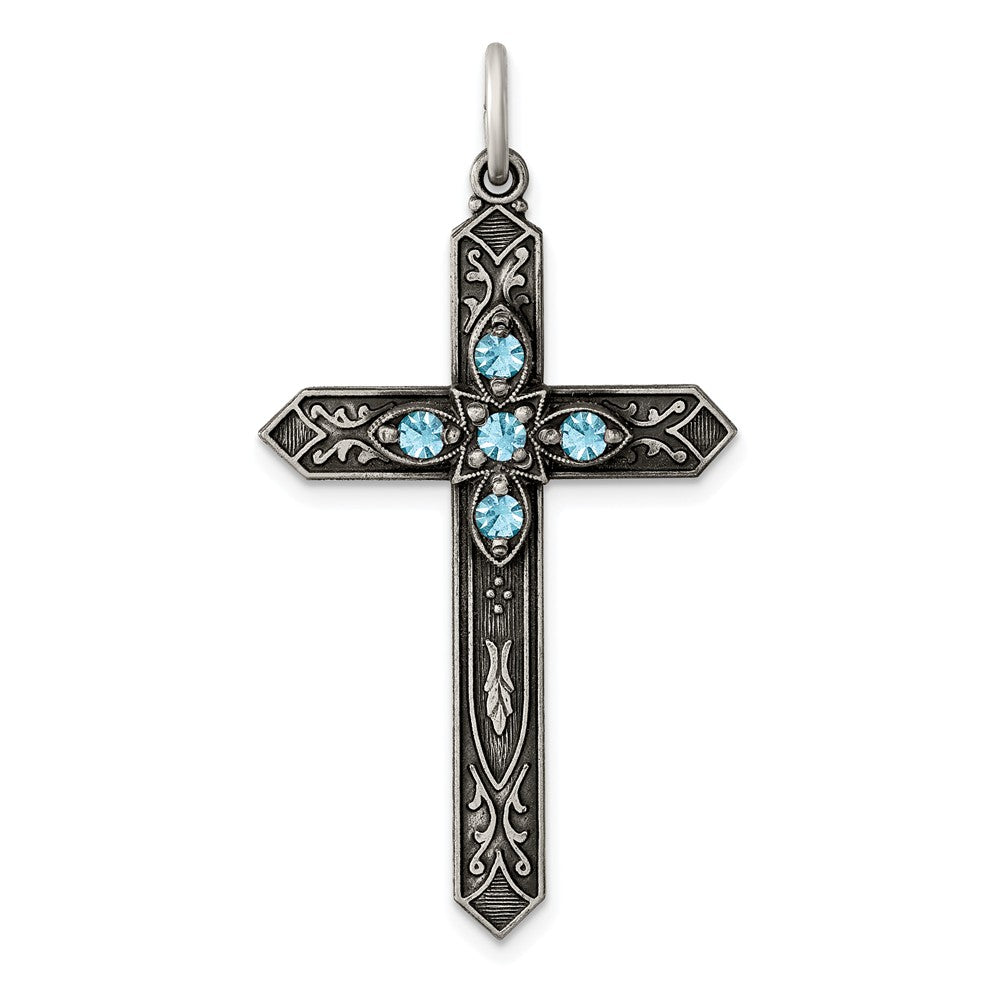 Million Charms 925 Sterling Silver March Birthday Month Colored Stone Relgious Cross Pendant