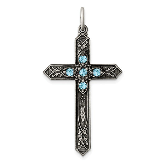 Million Charms 925 Sterling Silver March Birthday Month Colored Stone Relgious Cross Pendant