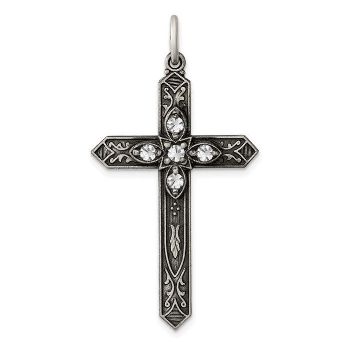 Million Charms 925 Sterling Silver April Birthday Month Colored Stone Relgious Cross Pendant