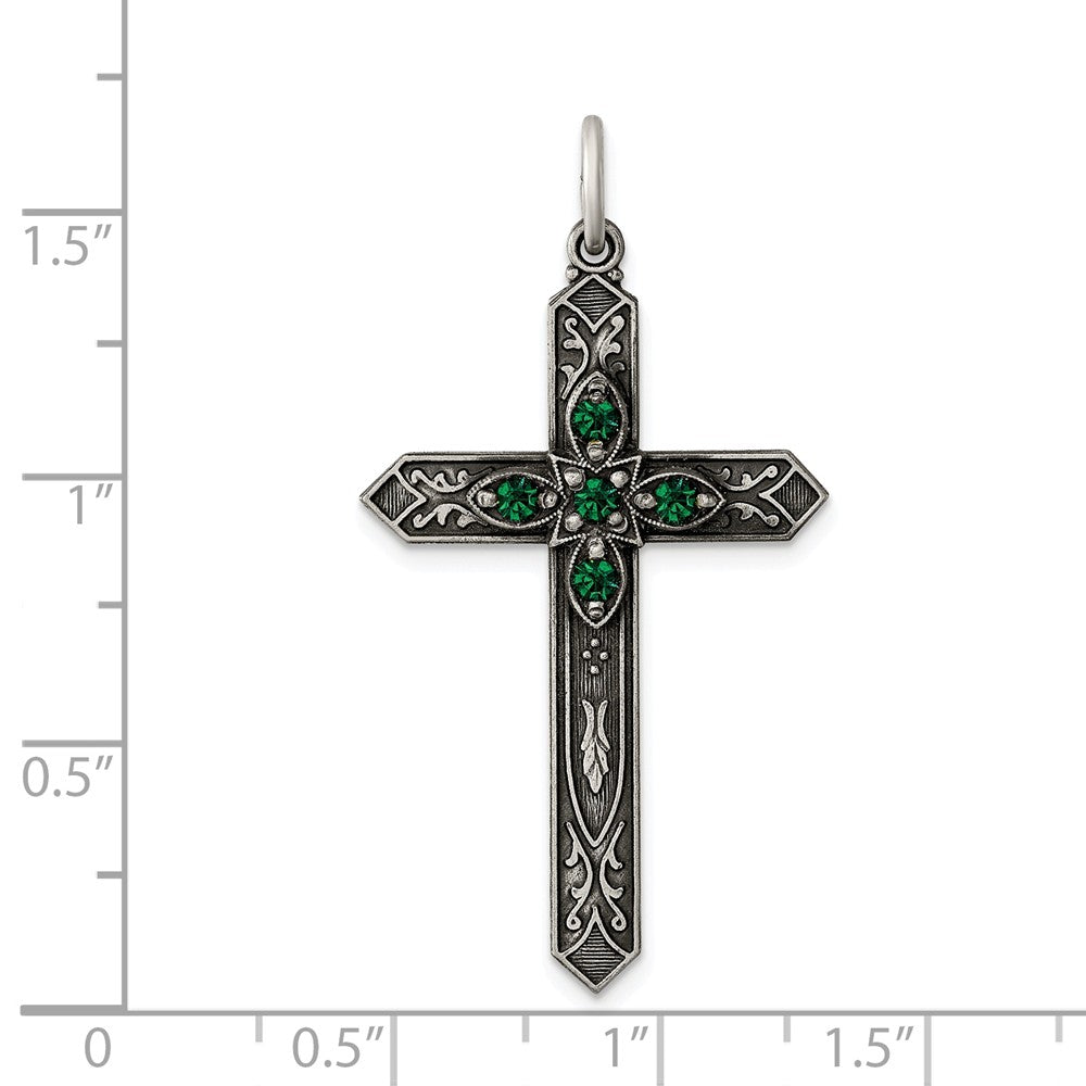 Million Charms 925 Sterling Silver May Birthday Month Colored Stone Relgious Cross Pendant