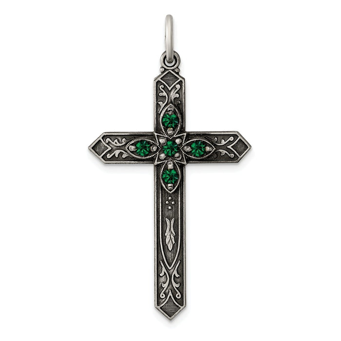 Million Charms 925 Sterling Silver May Birthday Month Colored Stone Relgious Cross Pendant