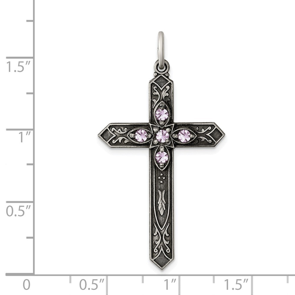 Million Charms 925 Sterling Silver June Birthday Month Colored Stone Relgious Cross Pendant