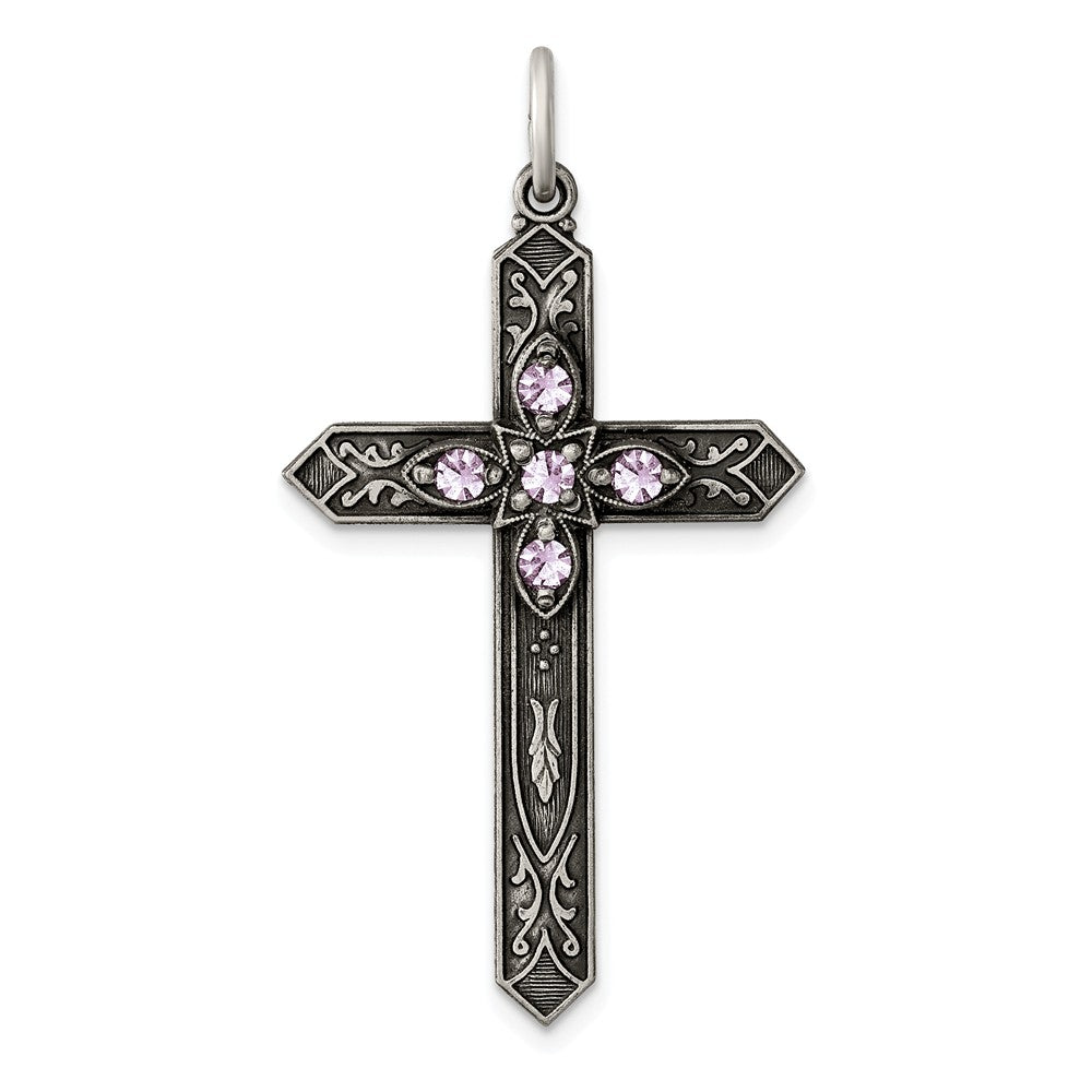 Million Charms 925 Sterling Silver June Birthday Month Colored Stone Relgious Cross Pendant