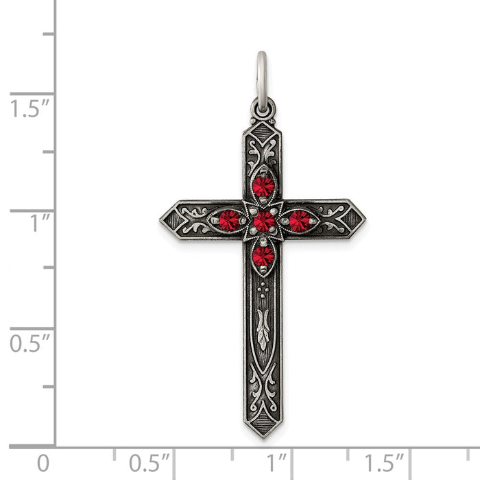 Million Charms 925 Sterling Silver July Birthday Month Colored Stone Relgious Cross Pendant