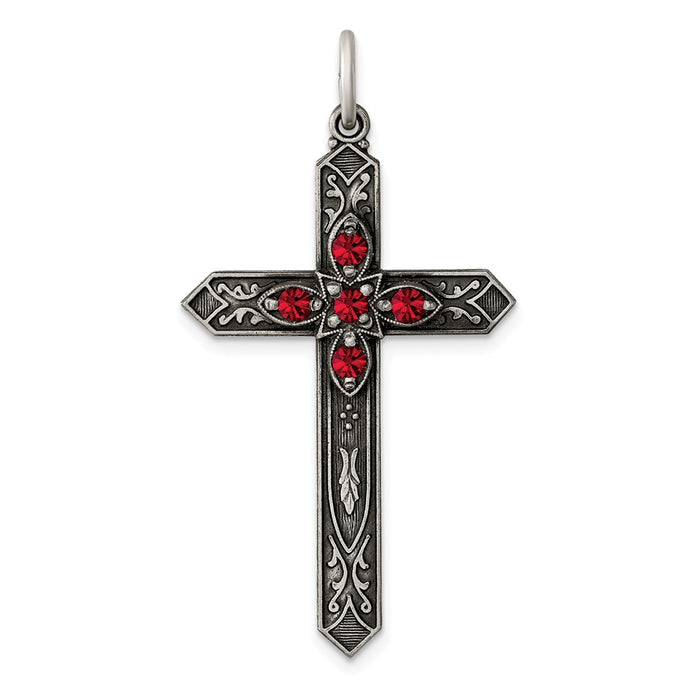 Million Charms 925 Sterling Silver July Birthday Month Colored Stone Relgious Cross Pendant