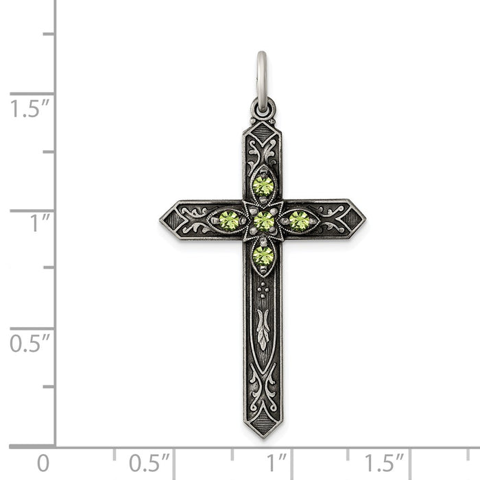 Million Charms 925 Sterling Silver August Birthday Month Colored Stone Relgious Cross Pendant