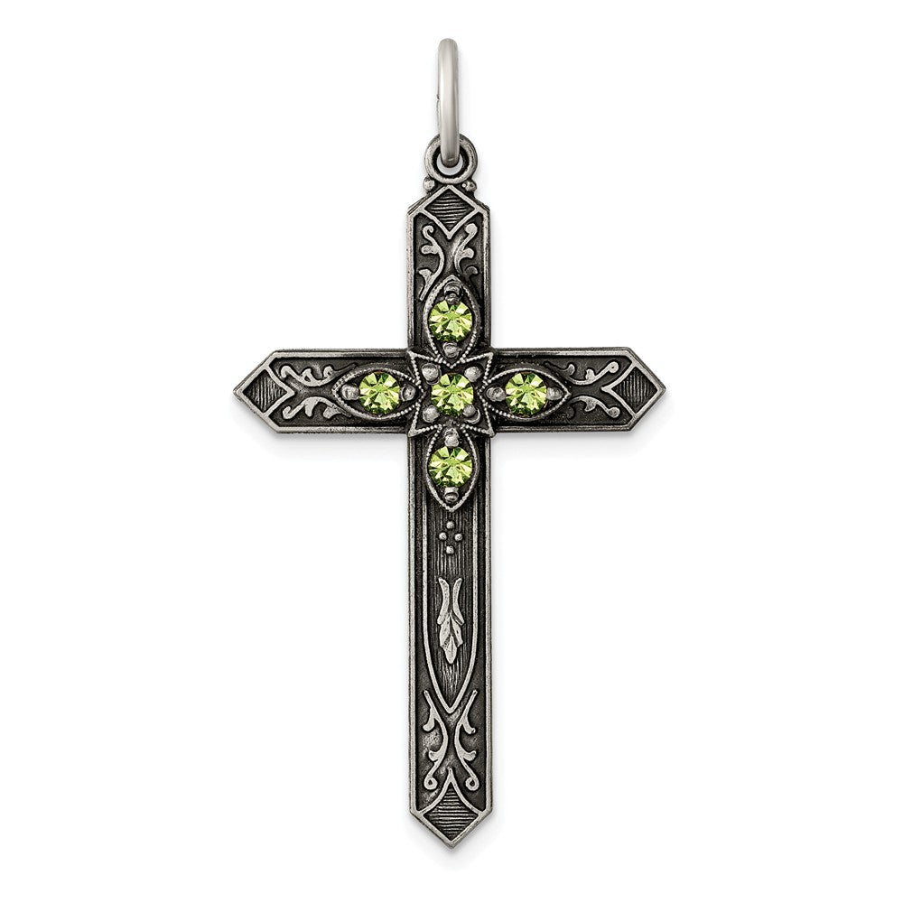 Million Charms 925 Sterling Silver August Birthday Month Colored Stone Relgious Cross Pendant