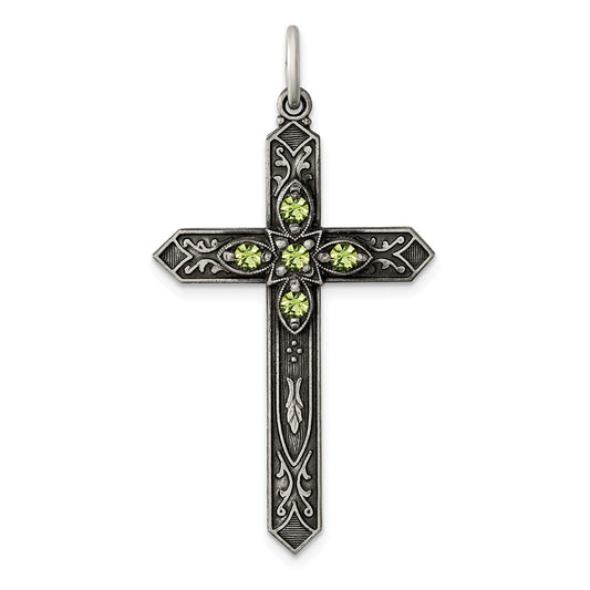 Million Charms 925 Sterling Silver August Birthday Month Colored Stone Relgious Cross Pendant