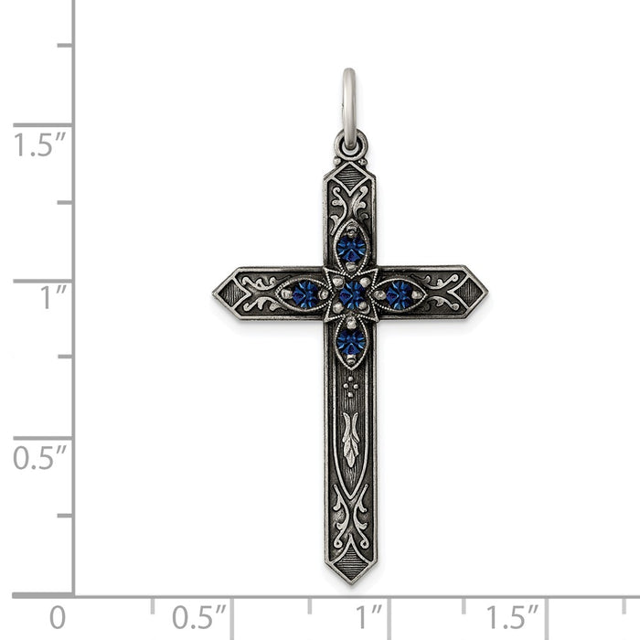 Million Charms 925 Sterling Silver September Birthday Month Colored Stone Relgious Cross Pendant
