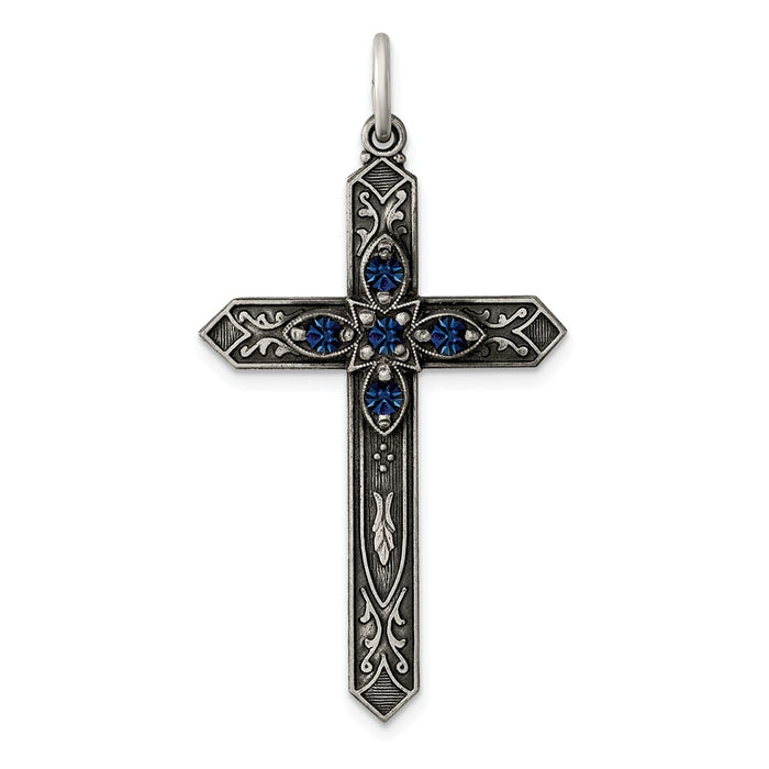Million Charms 925 Sterling Silver September Birthday Month Colored Stone Relgious Cross Pendant