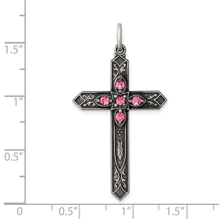Million Charms 925 Sterling Silver October Birthday Month Colored Stone Relgious Cross Pendant