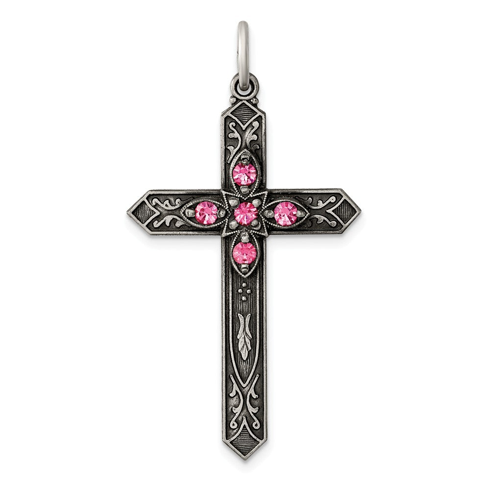 Million Charms 925 Sterling Silver October Birthday Month Colored Stone Relgious Cross Pendant