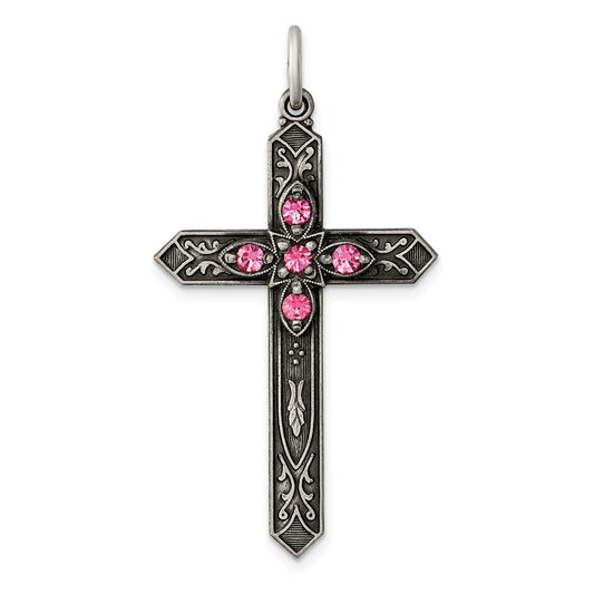 Million Charms 925 Sterling Silver October Birthday Month Colored Stone Relgious Cross Pendant