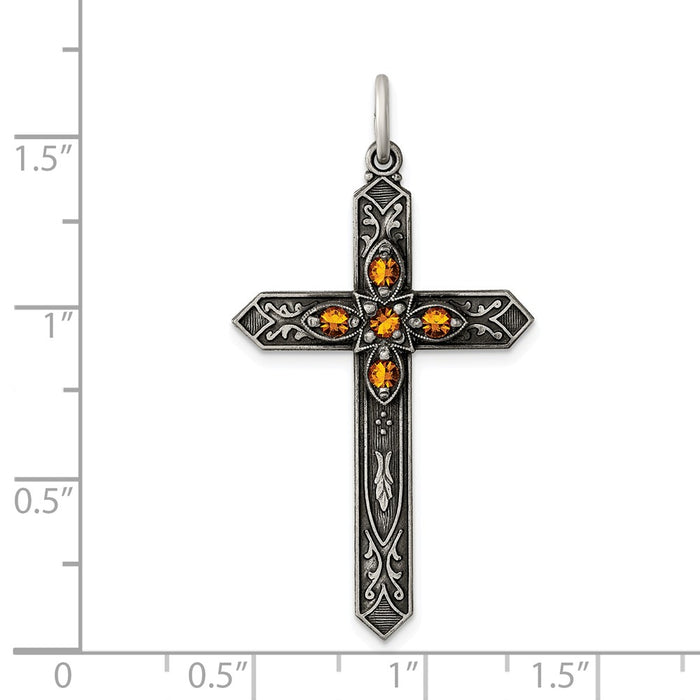 Million Charms 925 Sterling Silver November Birthday Month Colored Stone Relgious Cross Pendant