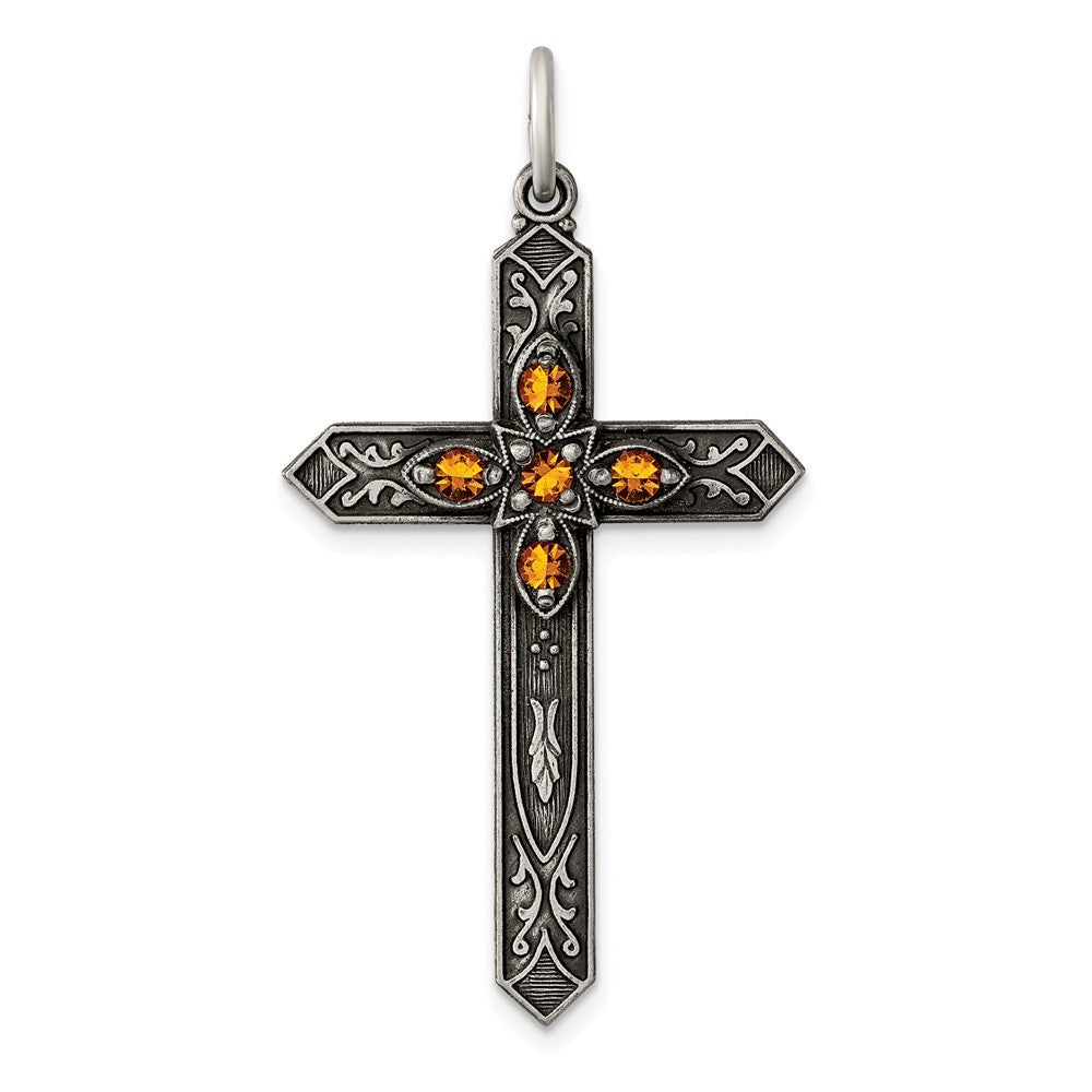 Million Charms 925 Sterling Silver November Birthday Month Colored Stone Relgious Cross Pendant