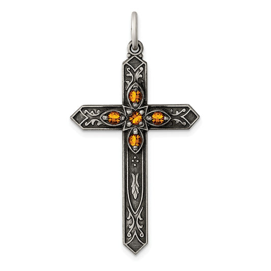 Million Charms 925 Sterling Silver November Birthday Month Colored Stone Relgious Cross Pendant