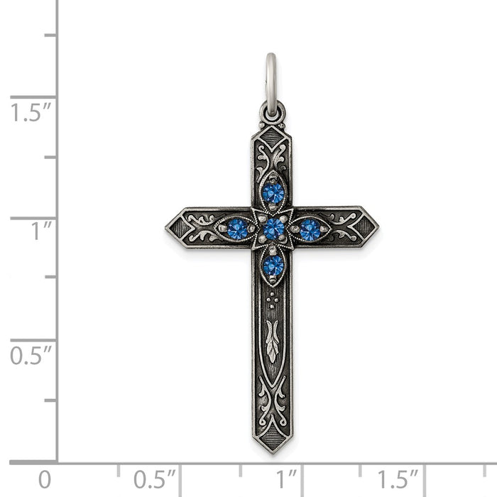 Million Charms 925 Sterling Silver December Birthday Month Colored Stone Relgious Cross Pendant