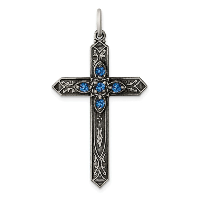 Million Charms 925 Sterling Silver December Birthday Month Colored Stone Relgious Cross Pendant