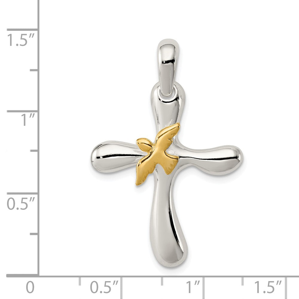 Million Charms 925 Sterling Silver & Vermeil Dove Relgious Cross Pendant