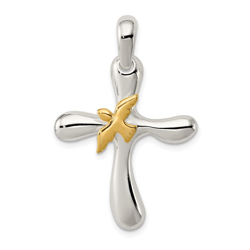 Million Charms 925 Sterling Silver & Vermeil Dove Relgious Cross Pendant