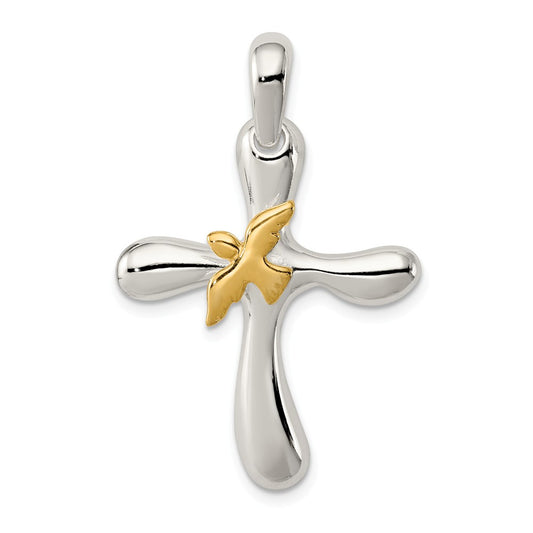 Million Charms 925 Sterling Silver & Vermeil Dove Relgious Cross Pendant