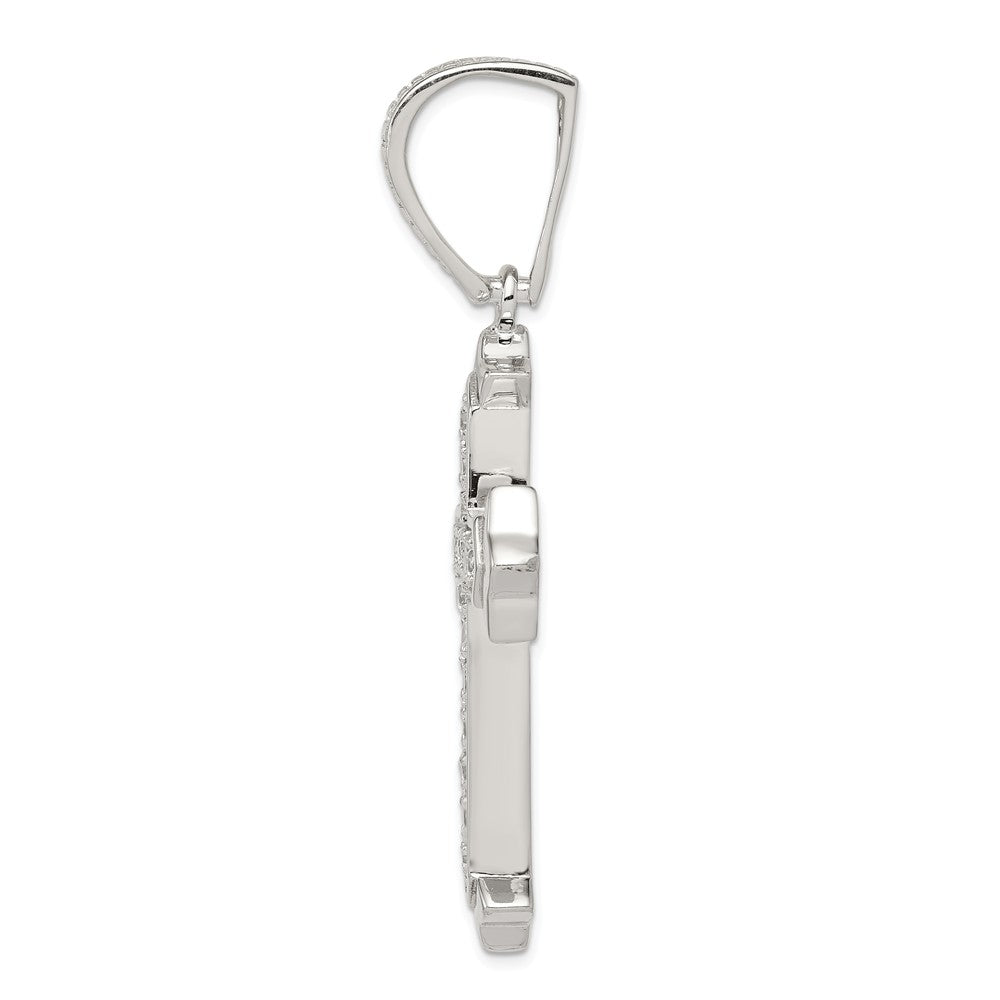 Million Charms 925 Sterling Silver Rhodium-Plated (Cubic Zirconia) CZ Relgious Cross Pendant