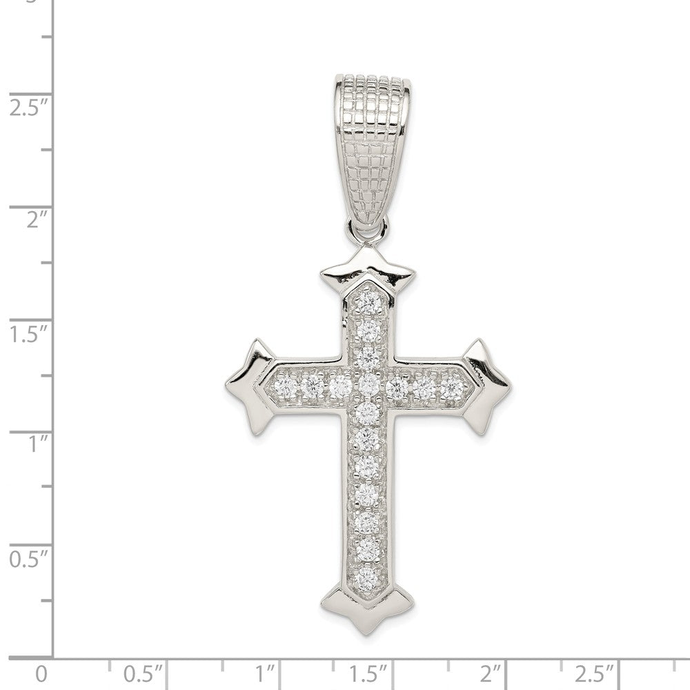 Million Charms 925 Sterling Silver Rhodium-Plated (Cubic Zirconia) CZ Relgious Cross Pendant