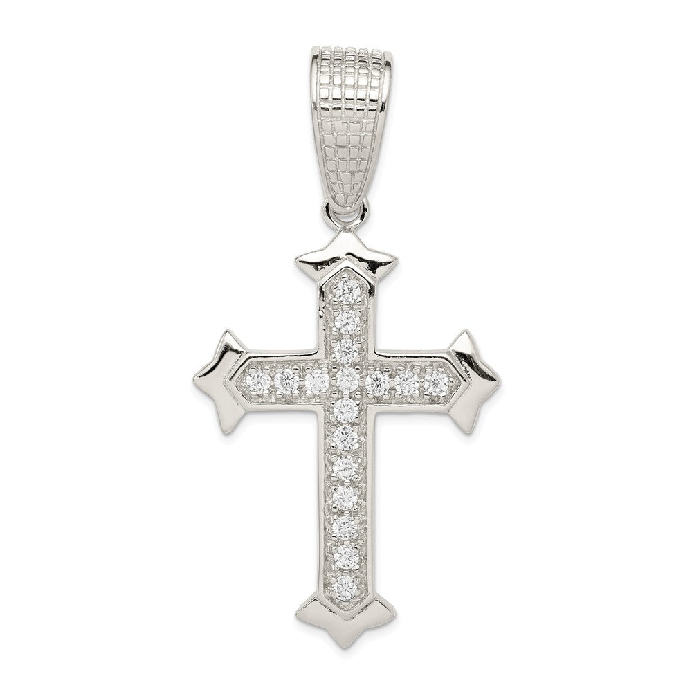 Million Charms 925 Sterling Silver Rhodium-Plated (Cubic Zirconia) CZ Relgious Cross Pendant