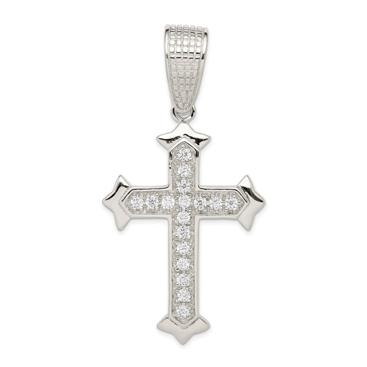 Million Charms 925 Sterling Silver Rhodium-Plated (Cubic Zirconia) CZ Relgious Cross Pendant