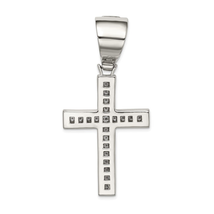 Million Charms 925 Sterling Silver Rhodium-Plated (Cubic Zirconia) CZ Relgious Cross Pendant
