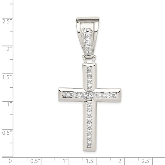 Million Charms 925 Sterling Silver Rhodium-Plated (Cubic Zirconia) CZ Relgious Cross Pendant