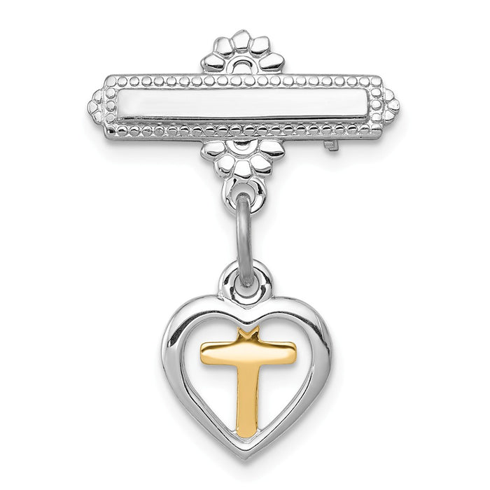 925 Sterling Silver Rhodium-plated & Vermeil Cross Pin