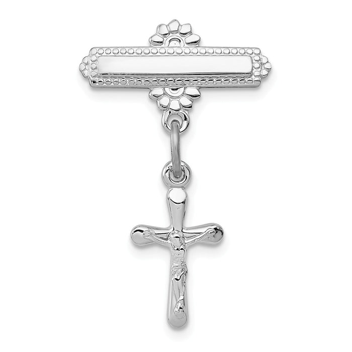925 Sterling Silver Rhodium-plated Polished Crucifix Pin