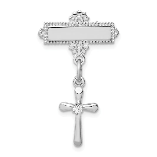 925 Sterling Silver Rhodium-plated Polished CZ Cross Pin