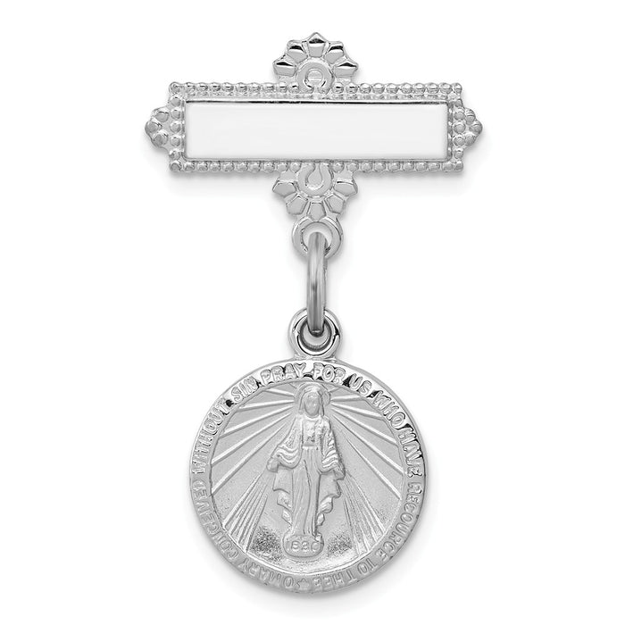 925 Sterling Silver Rhodium-plated Miraculous Medal Pin