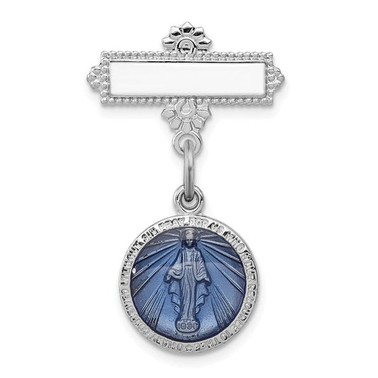 925 Sterling Silver Rhodium-plated Enameled Miraculous Medal Pin