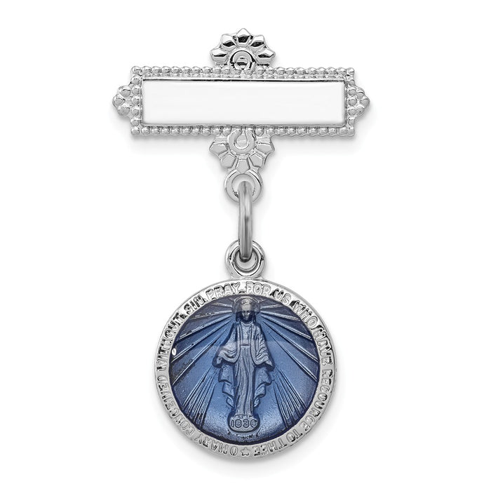 925 Sterling Silver Rhodium-plated Enameled Miraculous Medal Pin