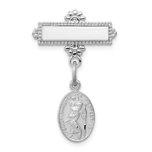 925 Sterling Silver Rhodium-plated Saint Christopher Medal Pin